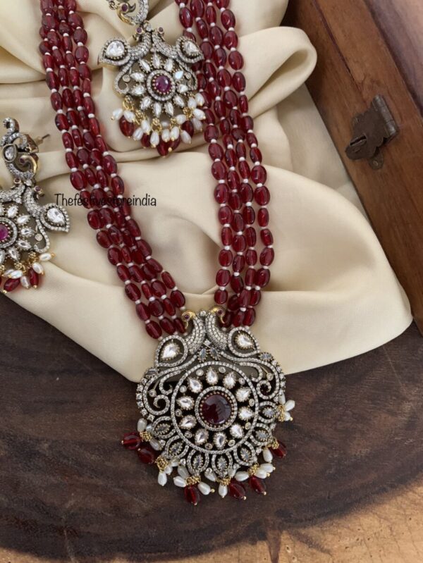 Maroon beads pendant haaram set