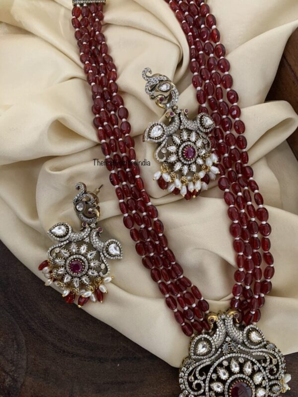 Maroon beads pendant haaram set