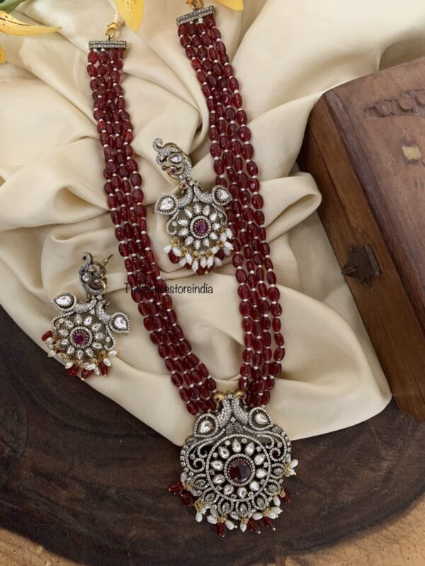 Maroon beads pendant haaram set