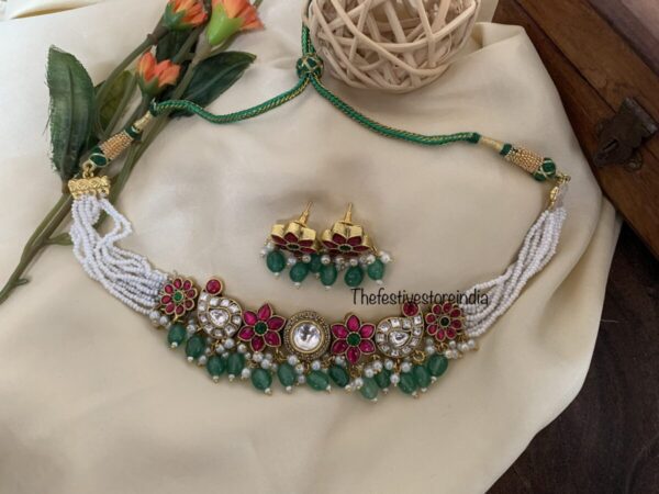 White kundan jadau choker set