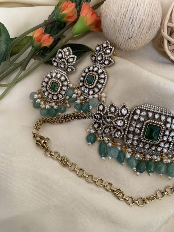Victorian knit emerald choker set