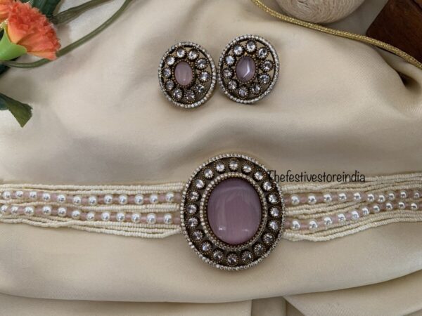 Victorian oval pink pendant choker set