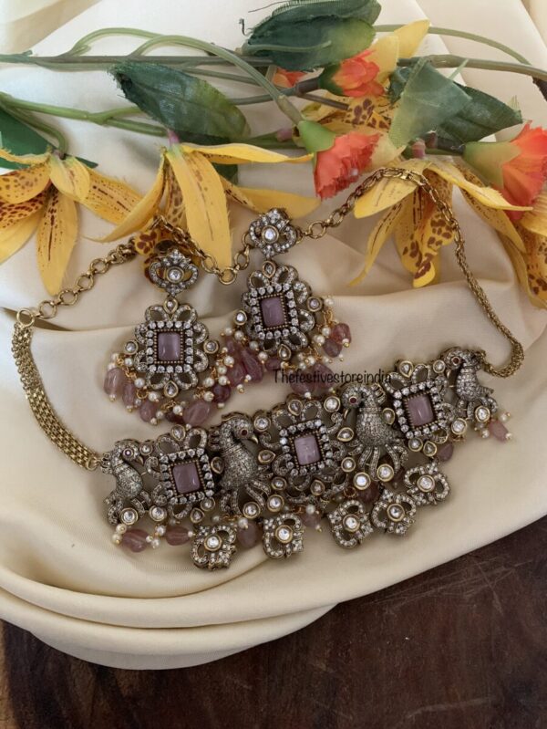 Pink drops stone choker set