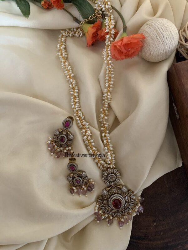 Pink pendant rice pearls Victorian haaram set