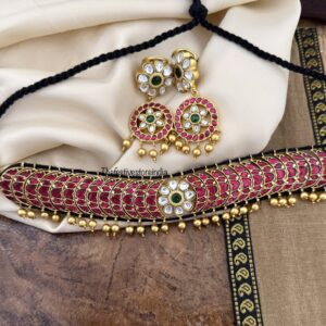 Black thread Kemp knit Jadau choker set