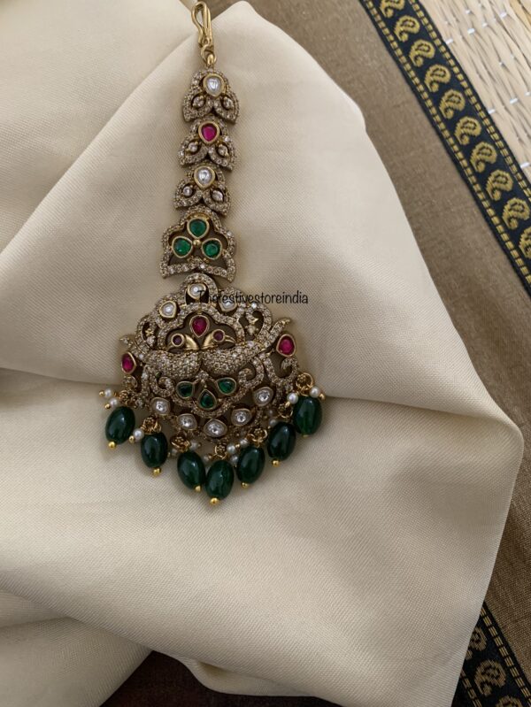 Green beads bridal victorian maangtikka