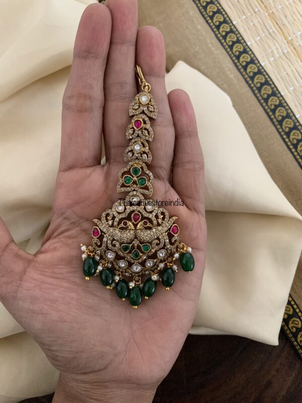 Green beads bridal victorian maangtikka