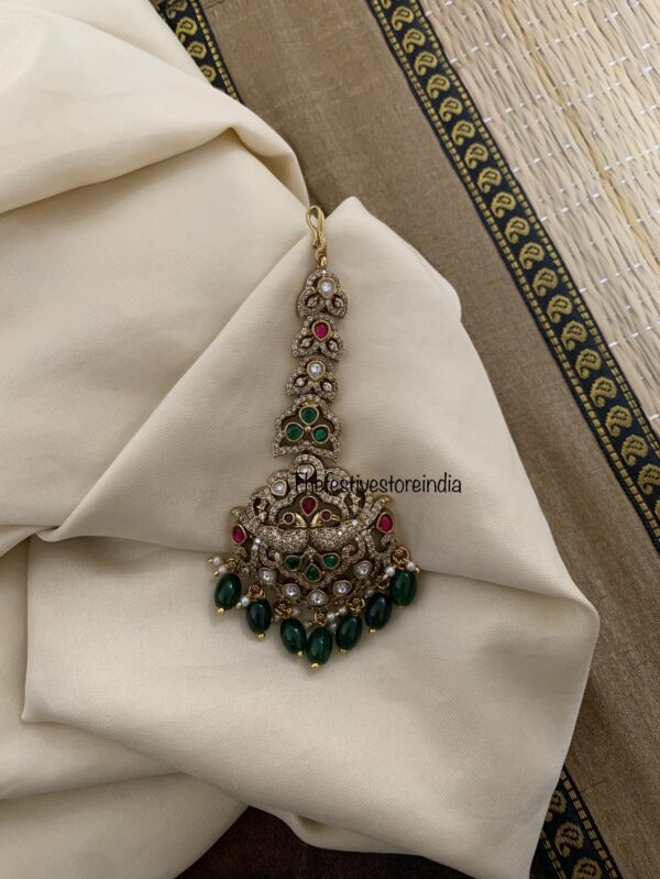 Green beads bridal victorian maangtikka