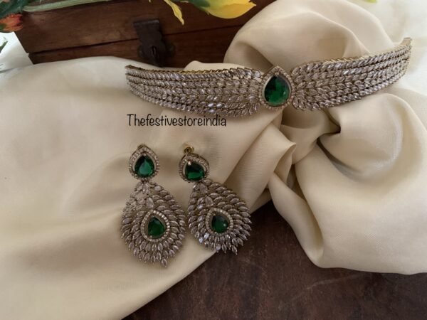 CZ emerald high neck choker set