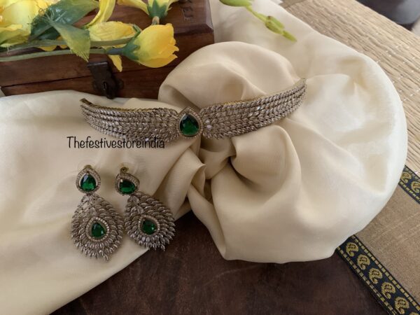 CZ emerald high neck choker set