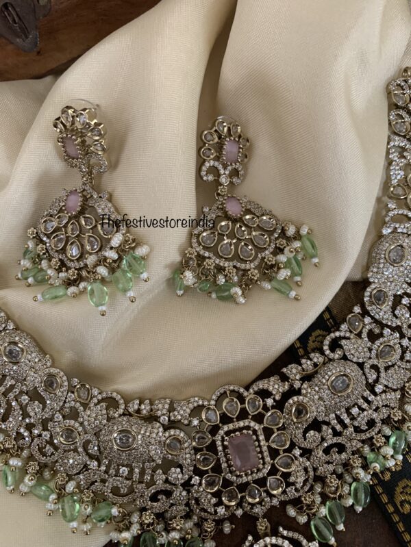 Mint and pink Victorian necklace set