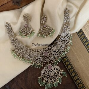Mint and pink Victorian necklace set