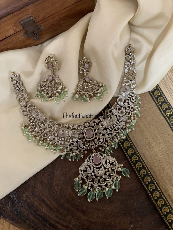 Mint and pink Victorian necklace set