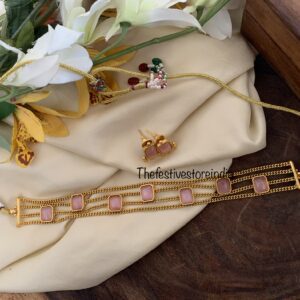 Pink block stone choker set
