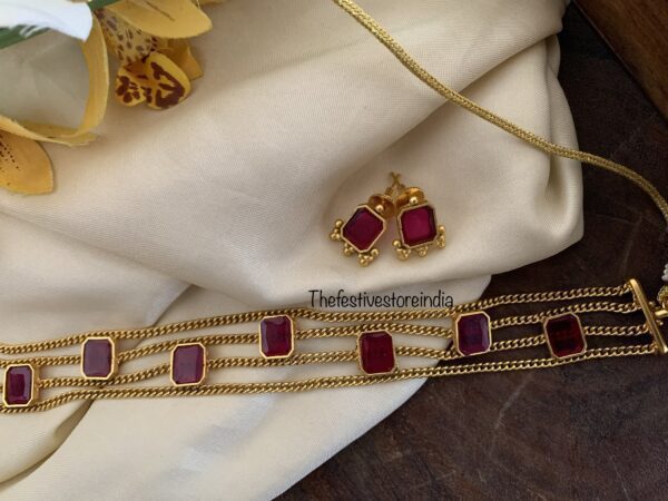 Maroon / Ruby block stone choker set