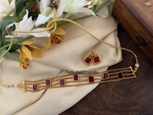 Maroon / Ruby block stone choker set