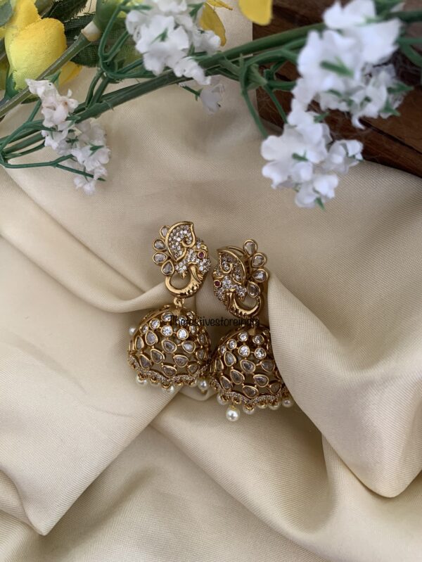 All white Kundan ambaari jhumka