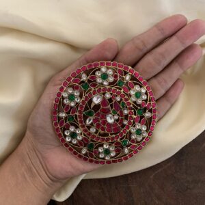 Oversized Jadau classic Raagata Pendant / Bun pin | Royal temple jewelry