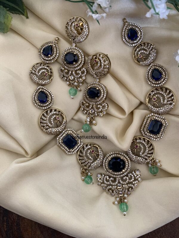 Blue stone mint drops victorian necklace set