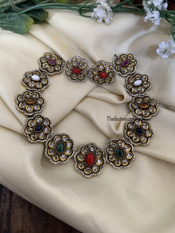 Multicolour Victorian diamond short necklace set