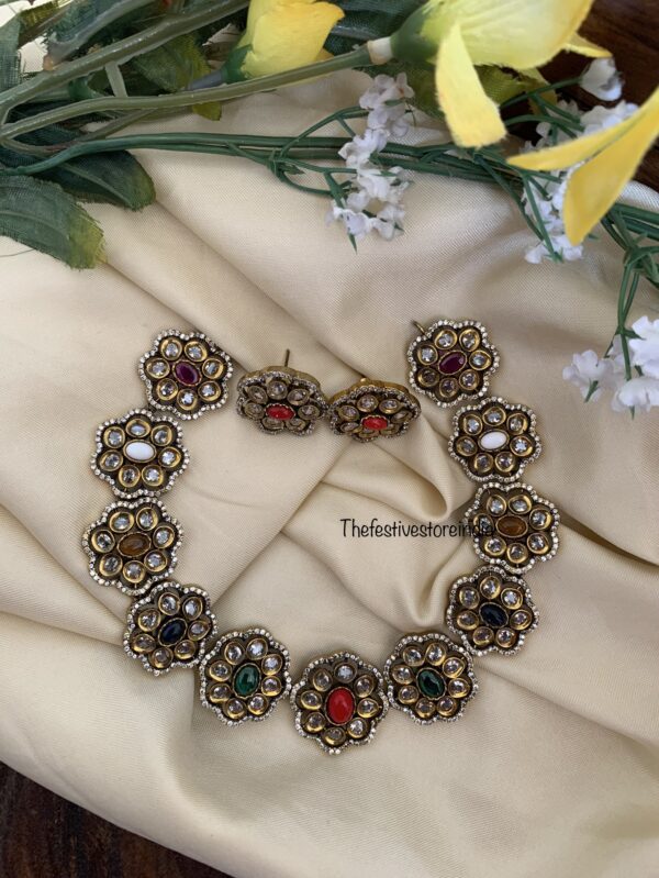 Multicolour Victorian diamond short necklace set