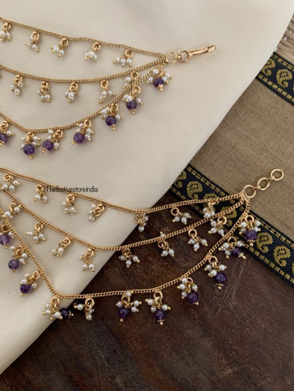 Purple beads and pearls Ear chain