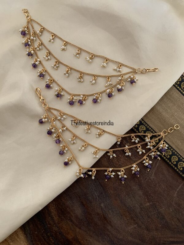 Purple beads and pearls Ear chain