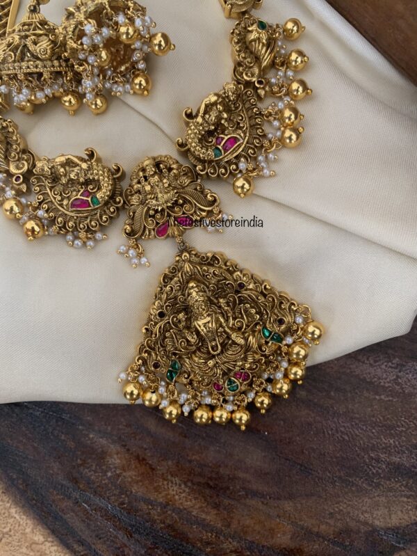 Gold beads lakshmi necklace set