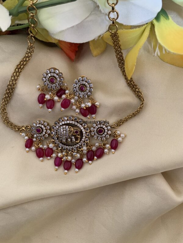 Mini Maroon beads elephant victorian choker set