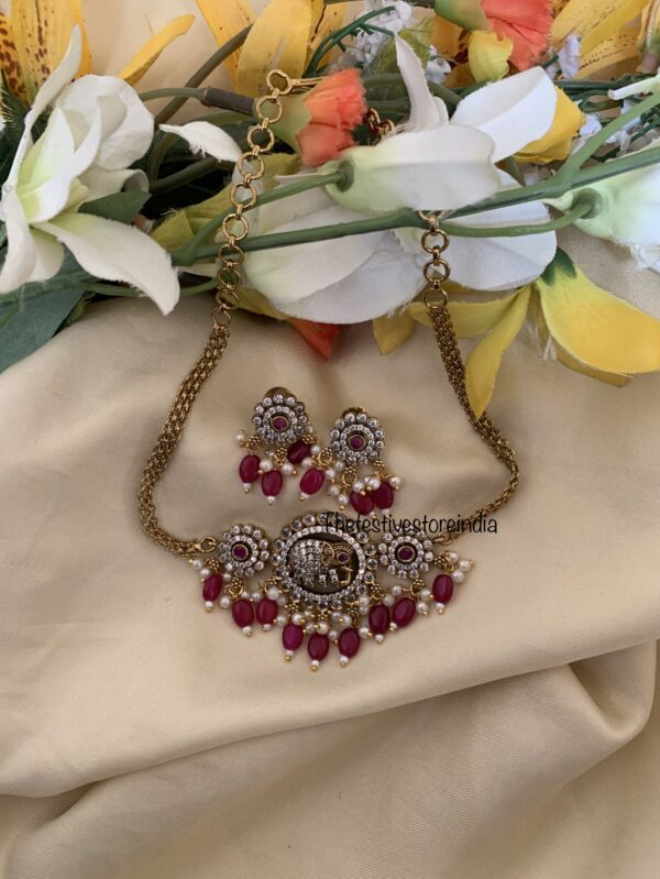 Mini Maroon beads elephant victorian choker set