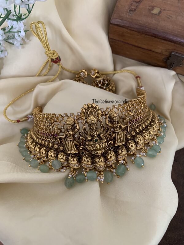 Heavy bridal mint drops lakshmi choker set