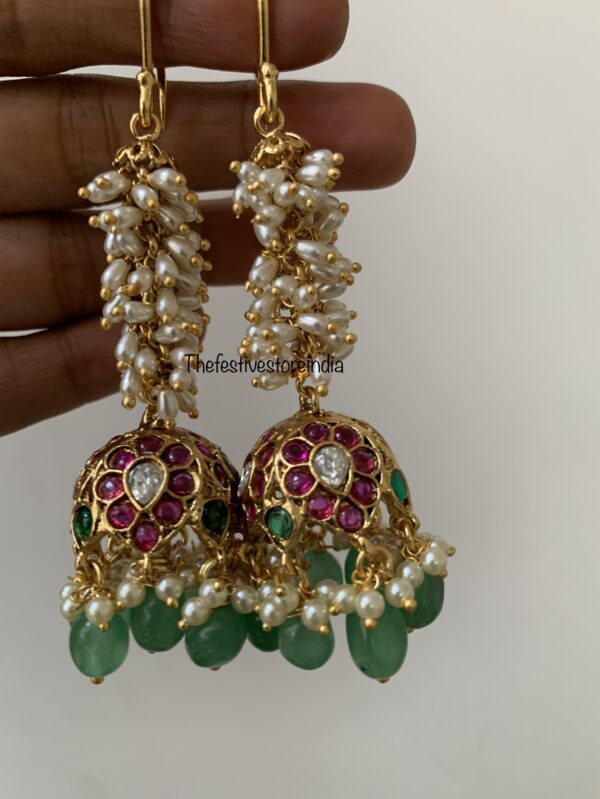Cluster rice pearls jhumkas