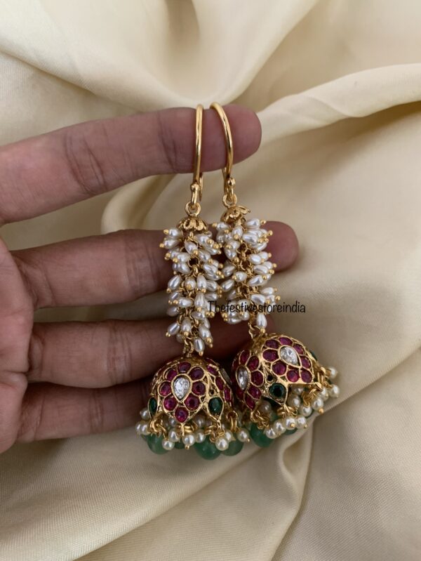 Cluster rice pearls jhumkas