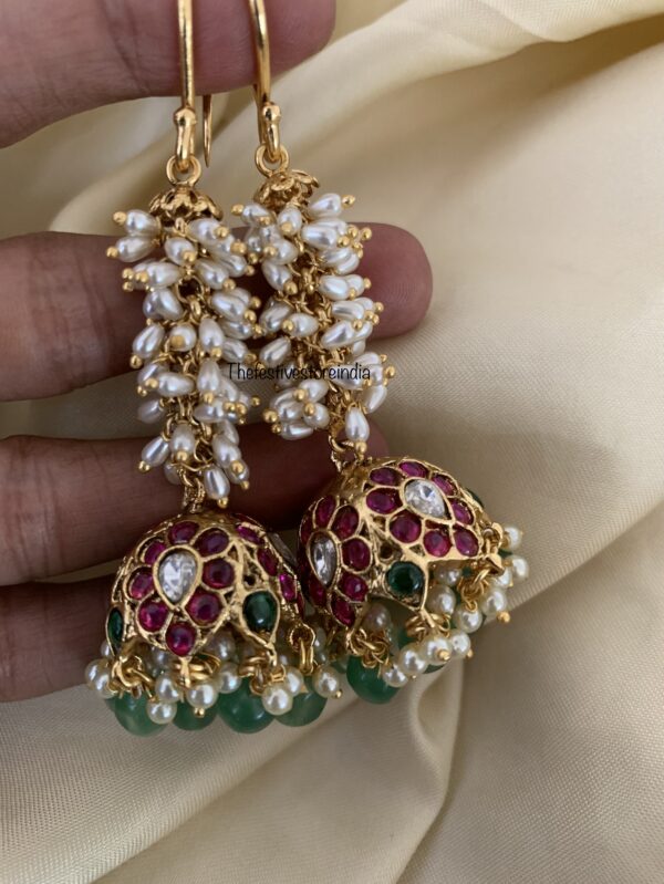 Cluster rice pearls jhumkas