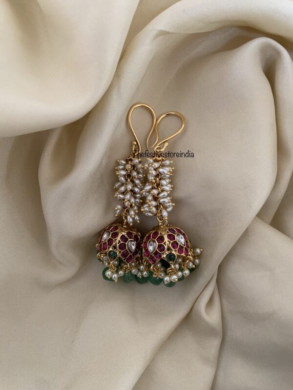 Cluster rice pearls jhumkas