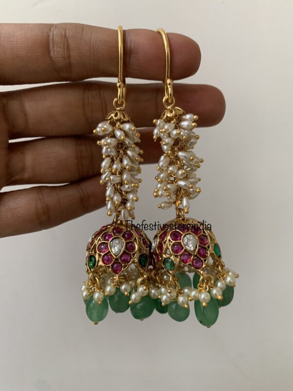 Cluster rice pearls jhumkas
