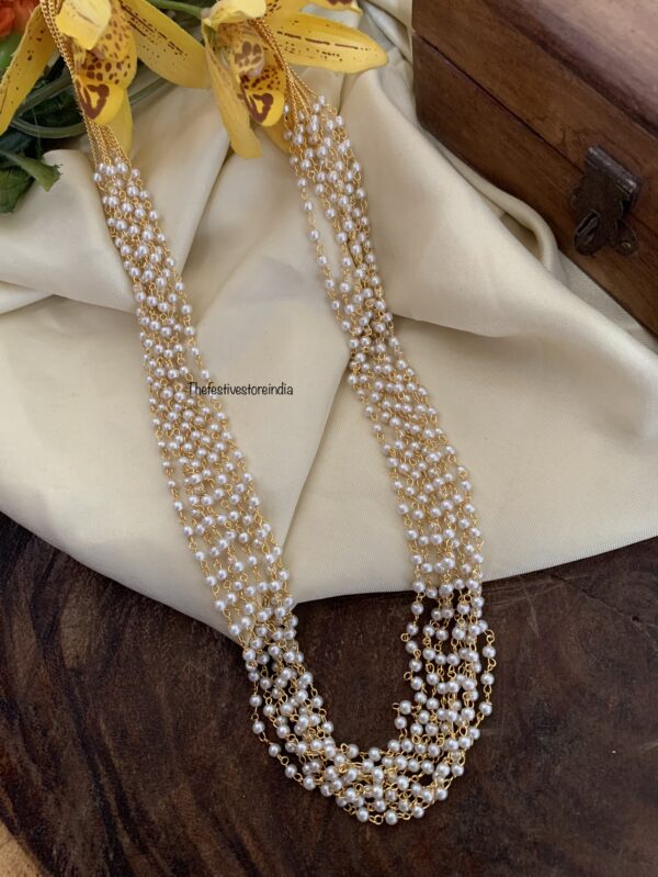 8 layer white pearls mid length maala