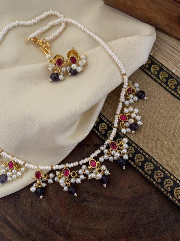 Jadau purple drops pearls set