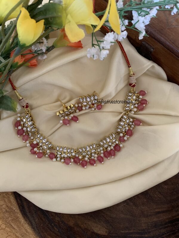 Jadau mauve beads lotus set