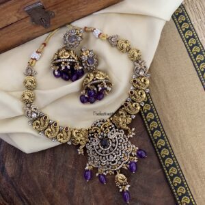 Purple beads Victorian pendant necklace set