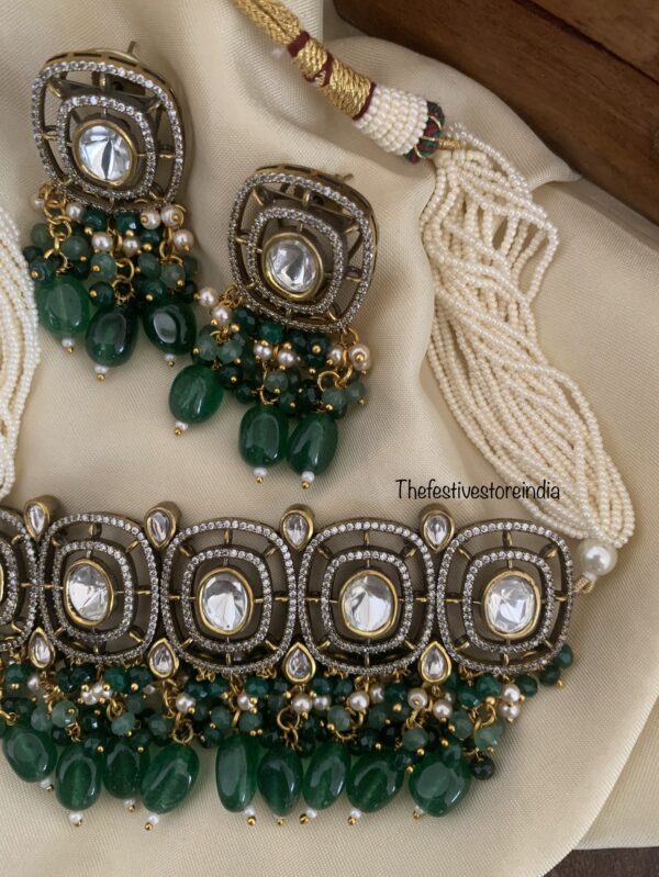 Victorian pearls emerald choker set