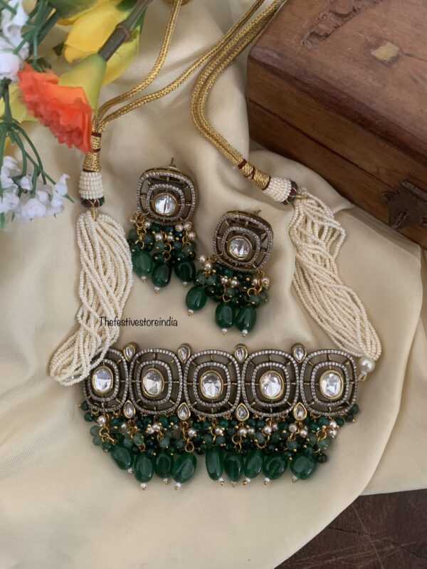 Victorian pearls emerald choker set