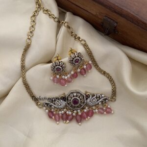 Minimalist Victorian pink drops choker set