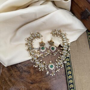 CZ pearls drops necklace set