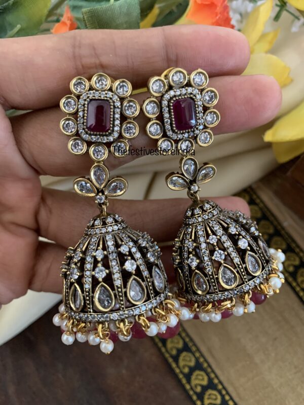 Victorian Maroon block jhumkas