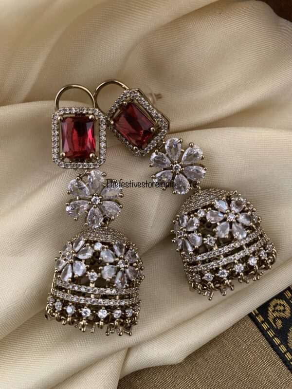 CZ Ruby Jhumkas