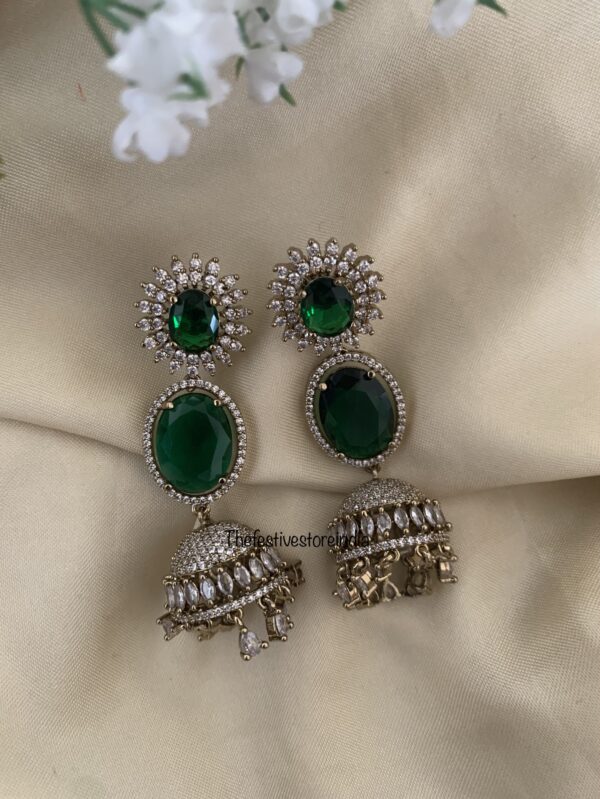 Emerald CZ round jhumkas