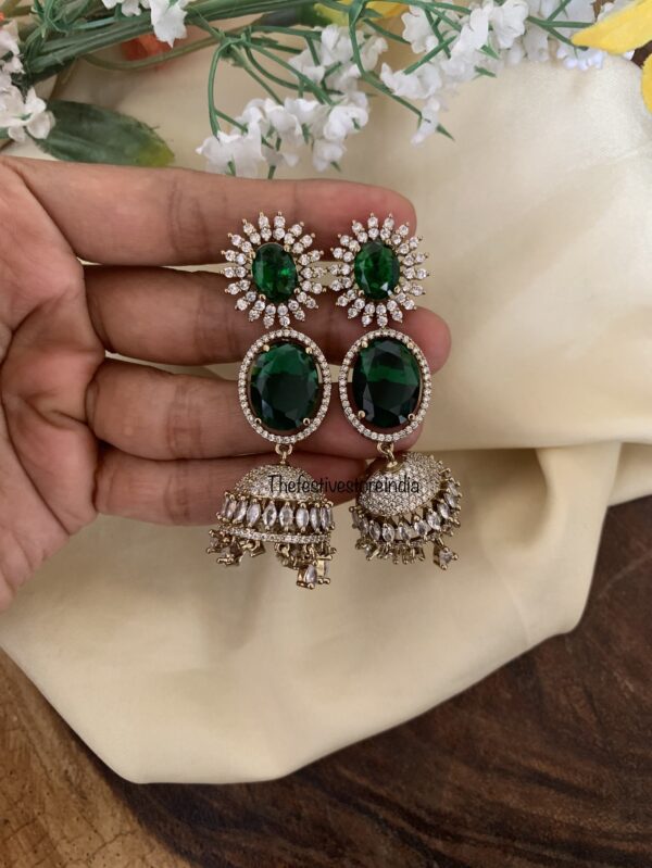 Emerald CZ round jhumkas