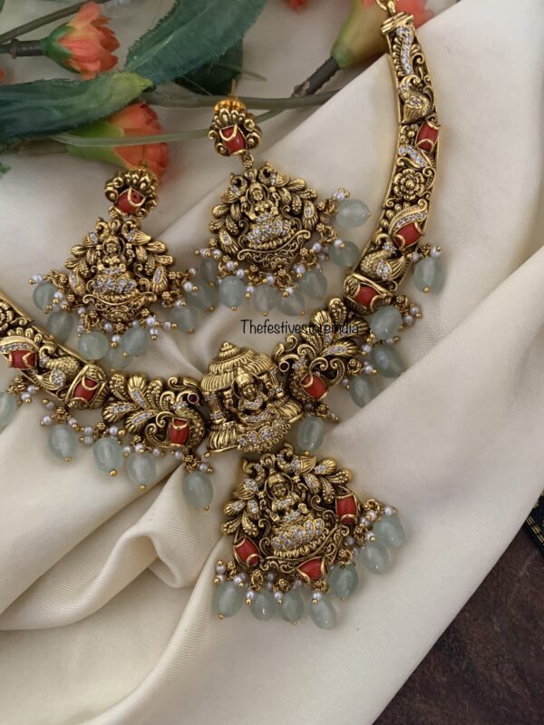 Nakshi lakshmi coral mint drops necklace set