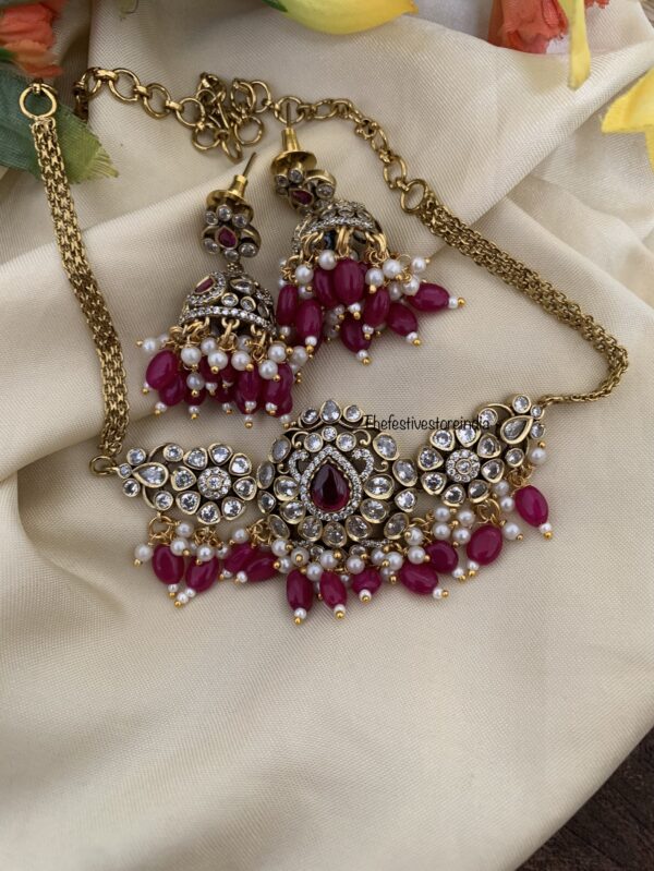 Budgeted Magenta beads victorian choker set